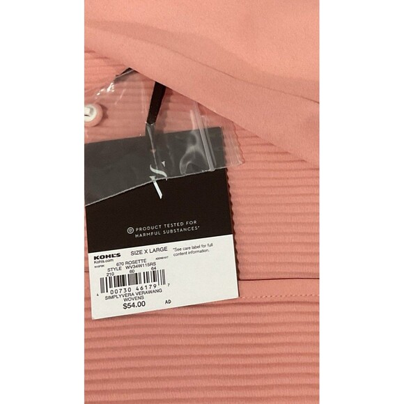 Simply Vera Vera Wang Women Pink Long Sleeve Blouse XL Pleated Chiffon Flowy - Picture 6 of 11